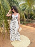 VESTIDO MIDI POÁ P&B COM AMARRAÇÃO | PRIMAVERA–VERÃO - Imagem 5