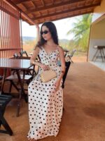 VESTIDO MIDI POÁ P&B COM AMARRAÇÃO | PRIMAVERA–VERÃO - Imagem 4