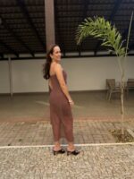 VESTIDO MIDI TULE POÁ MARROM | PRIMAVERA–VERÃO - Imagem 3