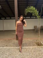 VESTIDO MIDI TULE POÁ MARROM | PRIMAVERA–VERÃO - Imagem 7