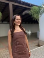 VESTIDO MIDI TULE POÁ MARROM | PRIMAVERA–VERÃO - Imagem 4